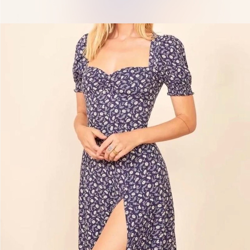 Reformation Navy Floral Midi Dress